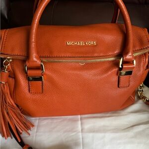 Michael Kors Orange Satchel with Leather Tassel